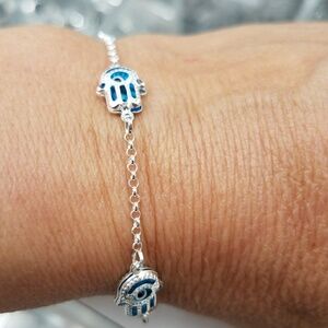 Evil eye Chamseh Blue & Silver Bracelet 7.5 inches